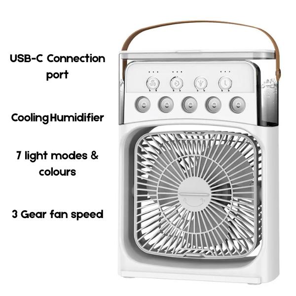 Mini-Cooling Fan with Mist Spray feature